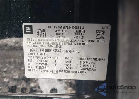 2017 Chevrolet Tahoe Ls из США, поврежденный, VIN 1GNSCAKC8HR184549